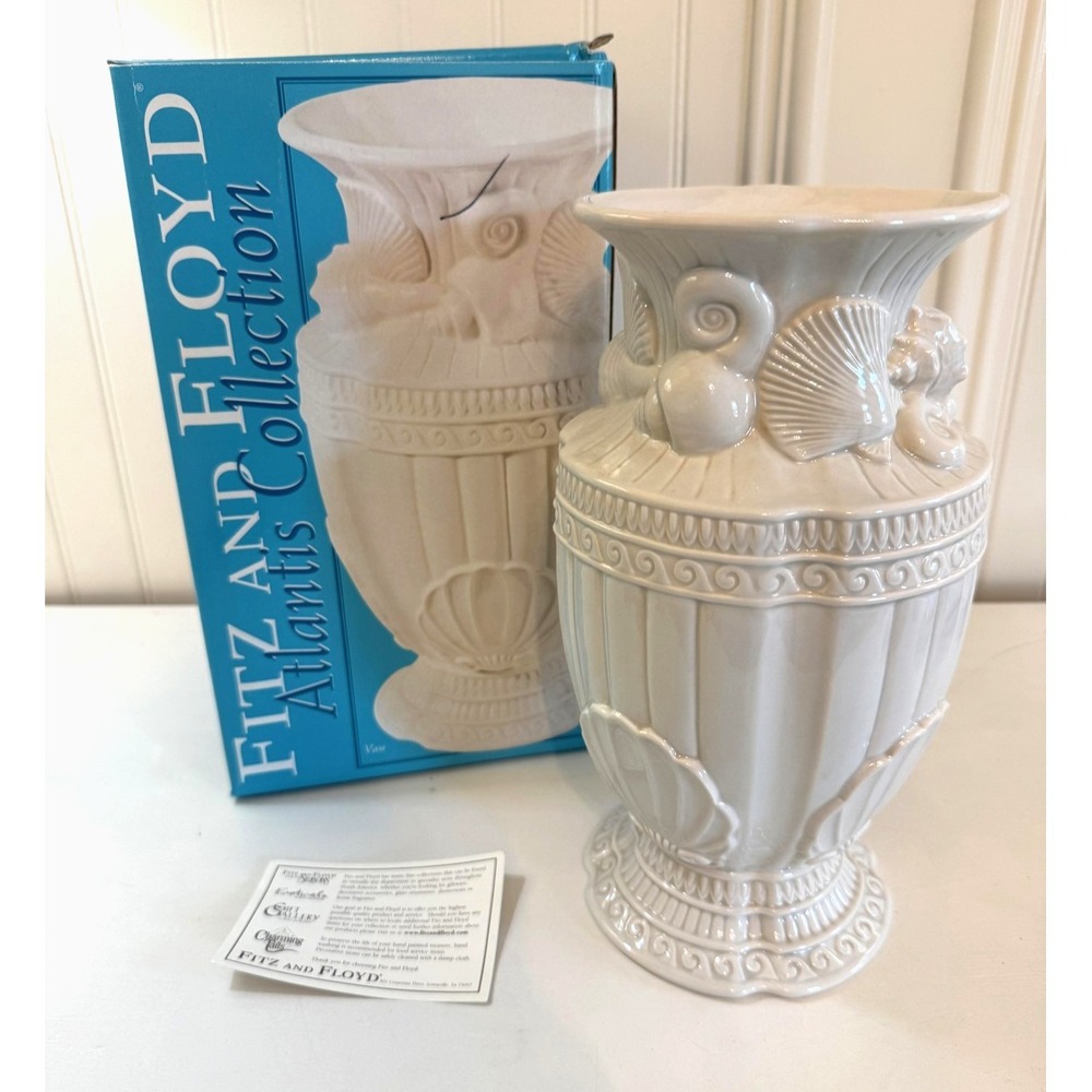 Fitz And Floyd Atlantis Collection Vase Seashell Coastal Nautical Ceramic White